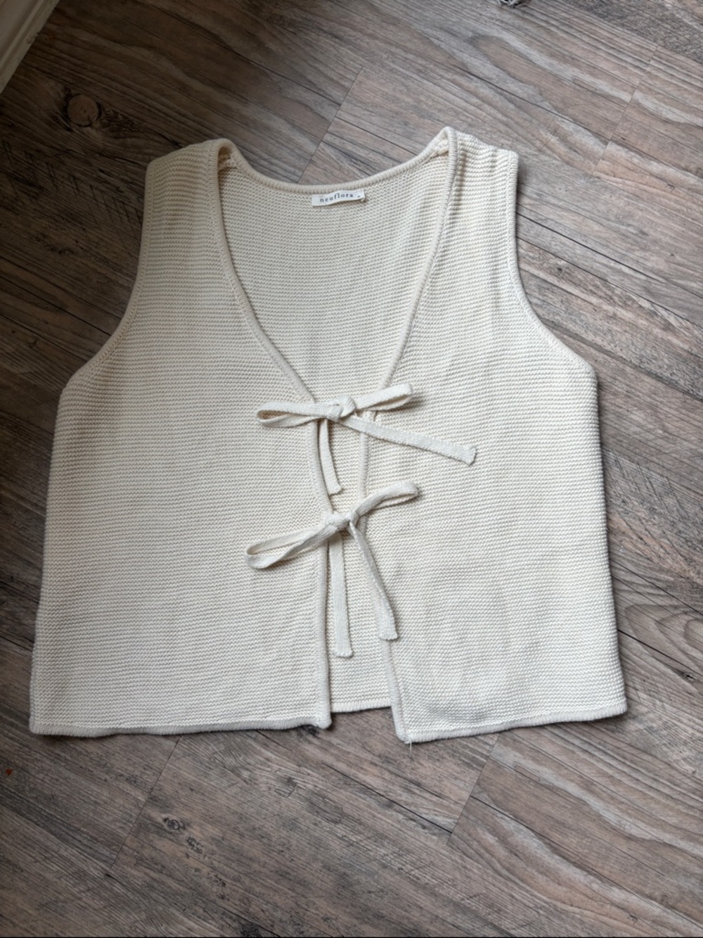 Knit Tie-Front Sleeveless Tank in Cream